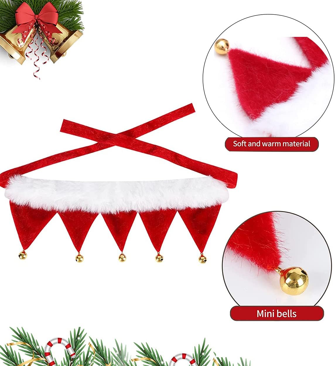 Collier de Noël réglable pour animaux de compagnie avec écharpe, adapté aux chiens, chats, chiots et chatons (taille M, 5 clochettes). - 5