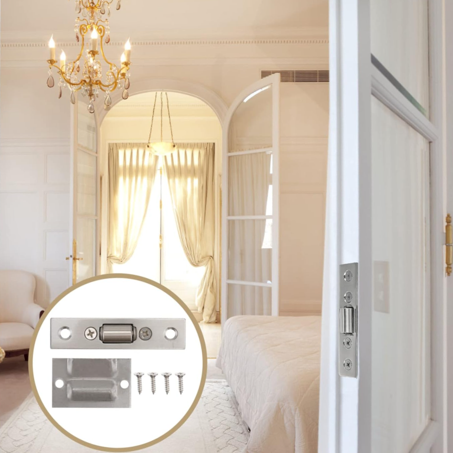 Zamek do drzwi ze stali nierdzewnej, zamek wpuszczany ukryty, zamek niewidoczny, zawias, 2 sztuki - 4