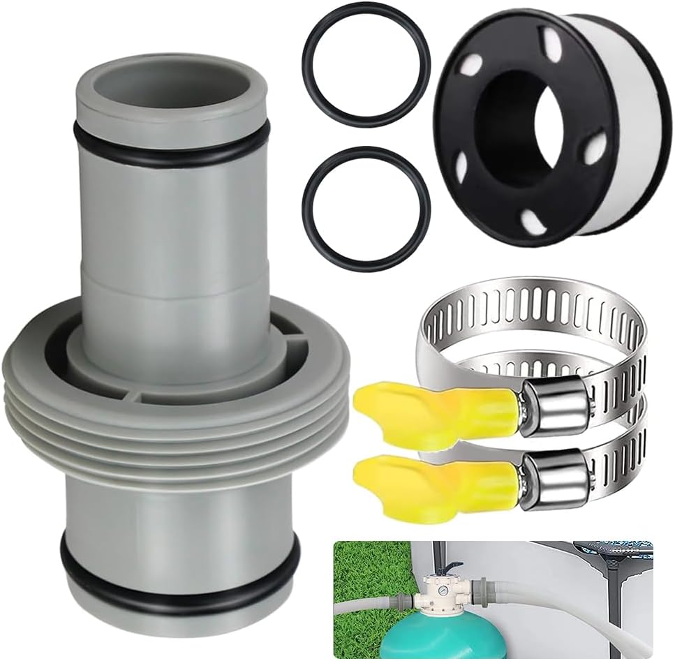 Złączka rury basenowej 38MM do 33MM, adapter do basenu, złączka pompy basenowej, akcesoria do basenu, 2 zaciski ze stali nierdzewnej, 2 pierścienie