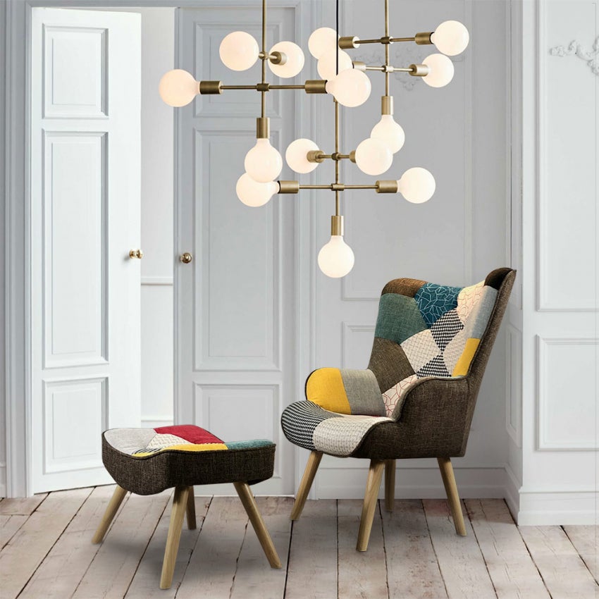 Sillón con taburete diseño Patchwork patas de madera de haya relax Patchy Plus - 2