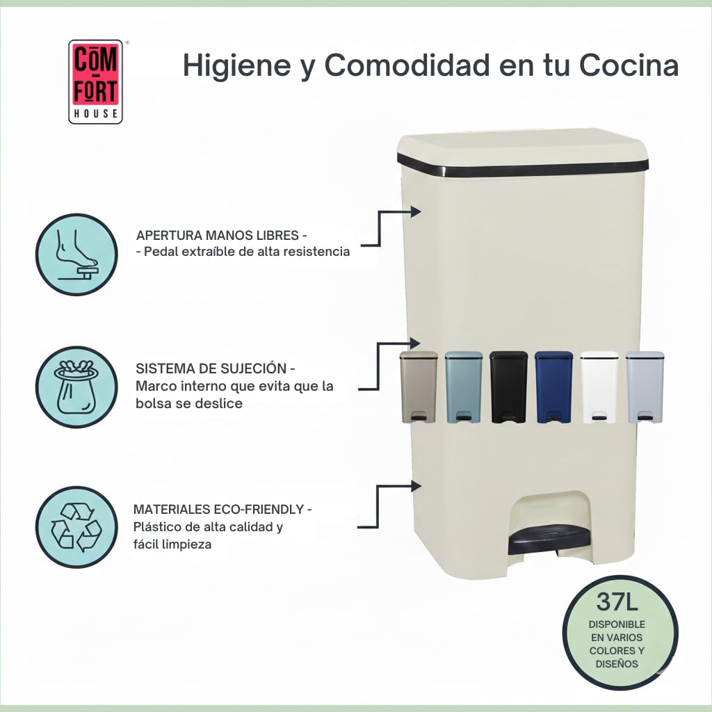 CASA DE CONFORTO | Lixeira com Pedal | Capacidade de 37 litros | Balde de reciclagem | Classe de cor Preto - 2