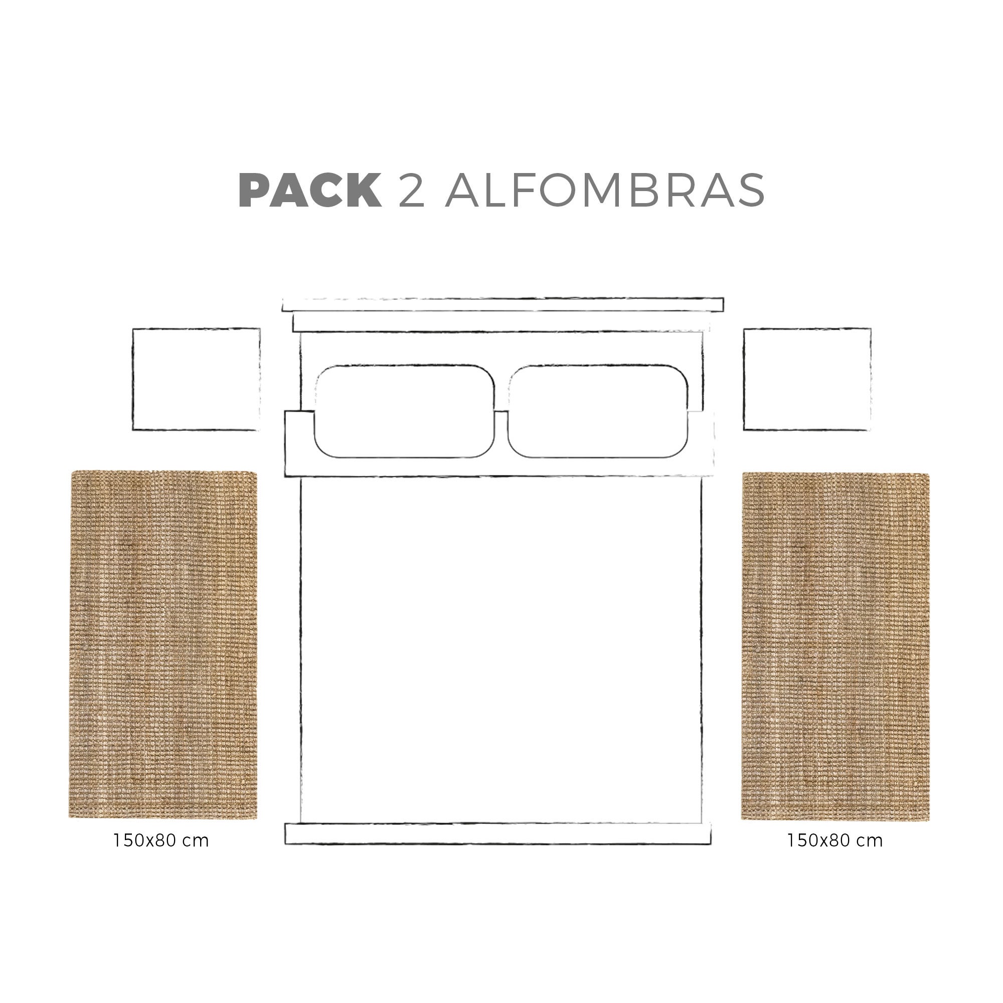 Hamid - Pack de tapis en jute bouclé naturel 150x80 cm - Tapis naturel pour salon, chambre et salle familiale - 2