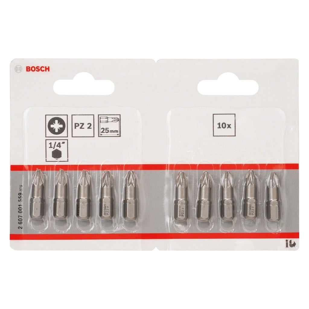 Bosch 10x bit do śrubokręta Extra-Hard, PZ 2, 25 mm w blistrze - 2607001559