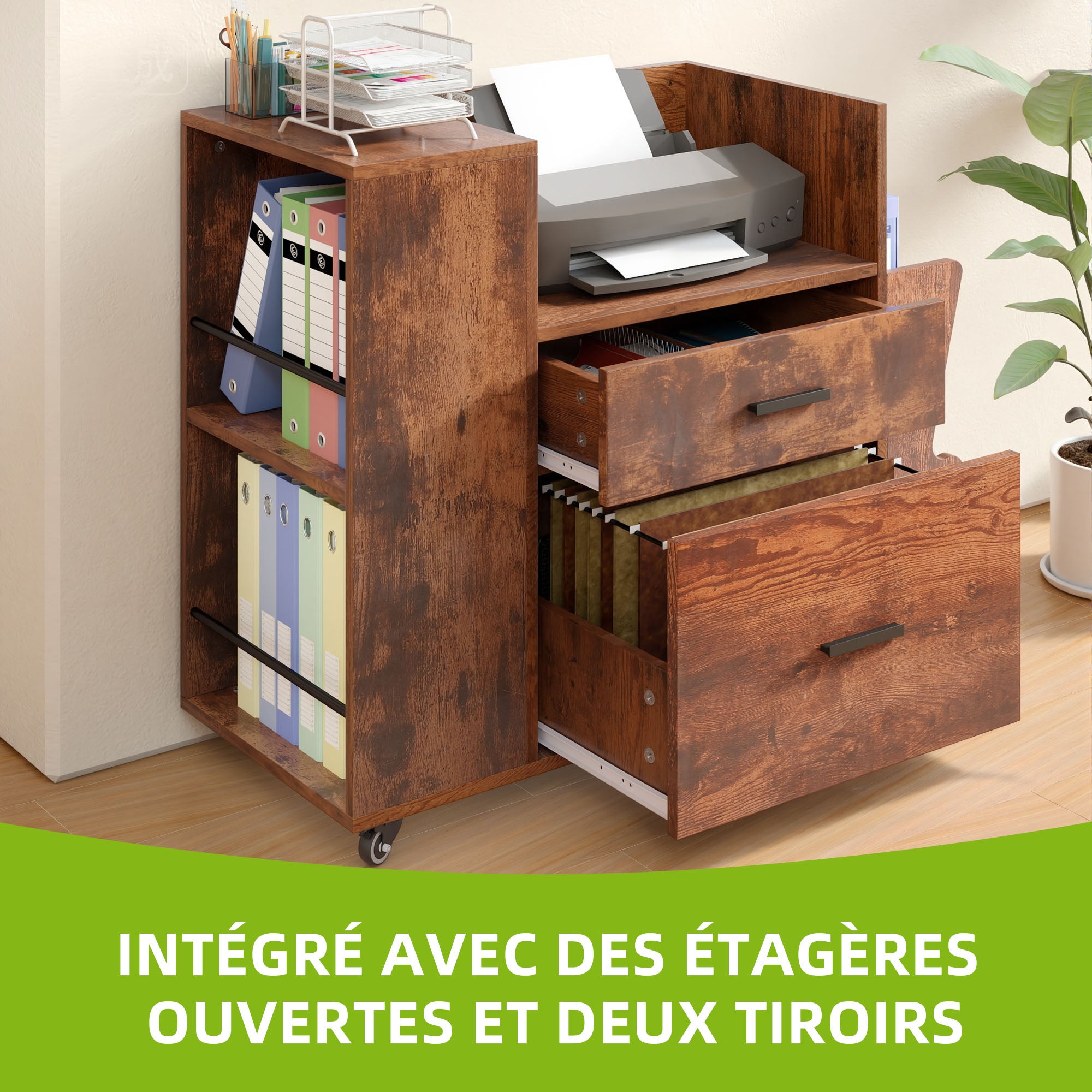 Classeur à roulettes Balconera pour documents A4/Lettre, 81 cm (L) x 35 cm (P) x 71 cm (H), noir - 5