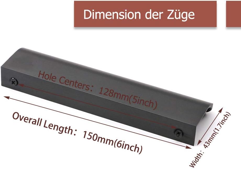 Zestaw 2 Uchwytów Profil Czarny Uchwyt Meblowy Kuchenny Czarny Uchwyt Kuchenny Czarny Uchwyt Meblowy Czarny Matowy 128mm Długość 150mm