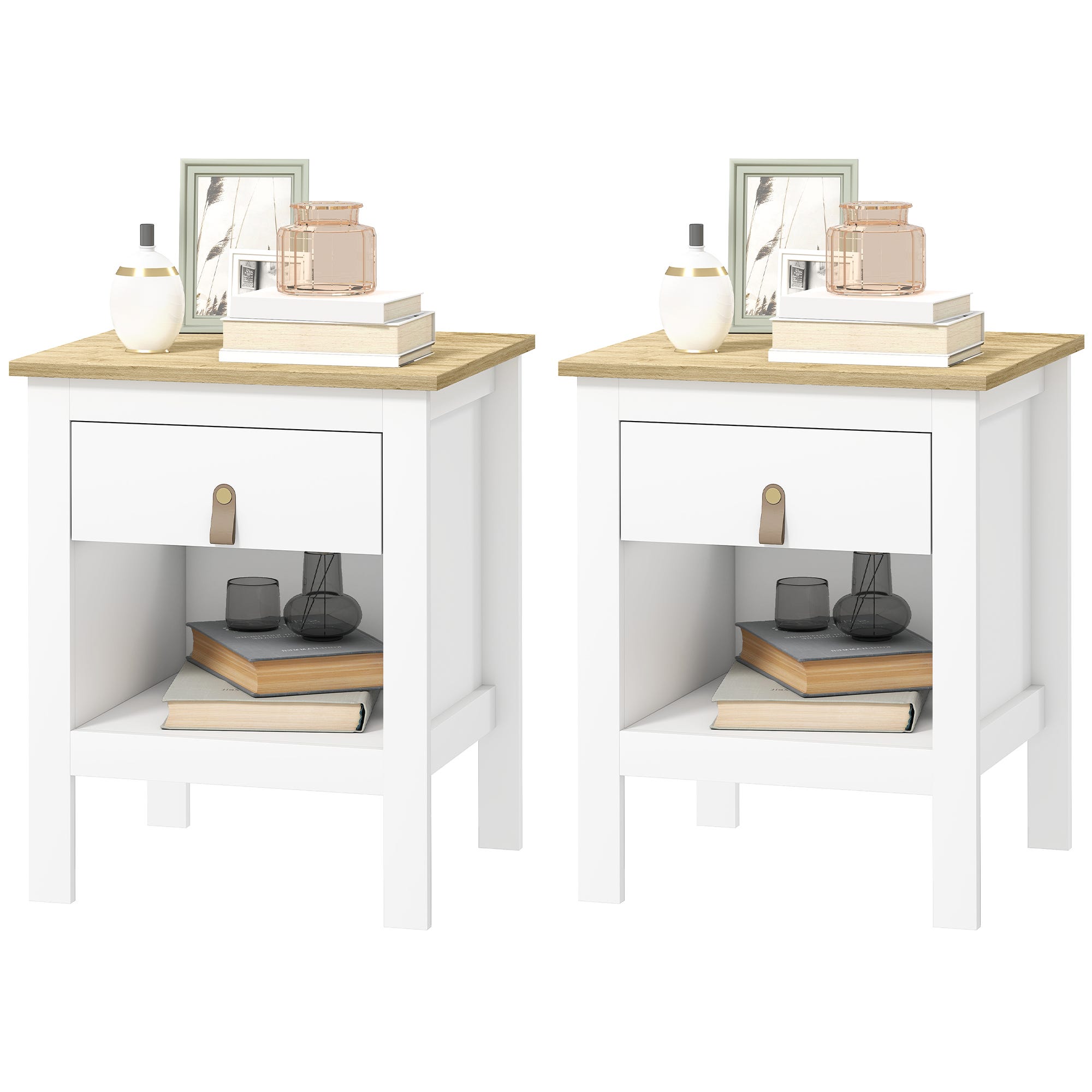 HOMCOM Set 2 Comodini Moderni con Cassetto e Ripiano Bianco e Oro HOMCOM Set 2 Comodini Moderni con Cassetto e Ripiano Bianco e Oro