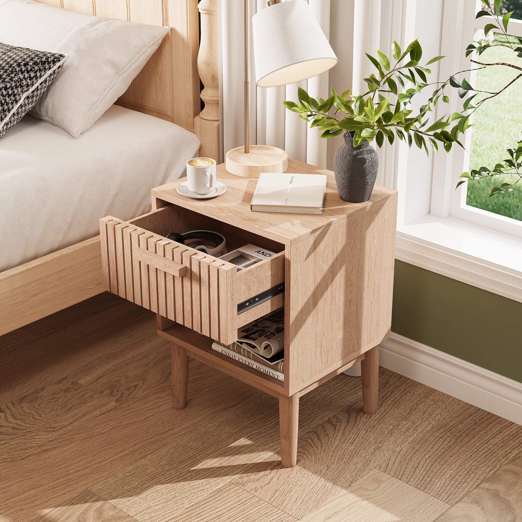 Lot de 2 tables de chevet, avec 1 tiroir, style bohème, tables de chevet, pour chambre à coucher ou salon - 4