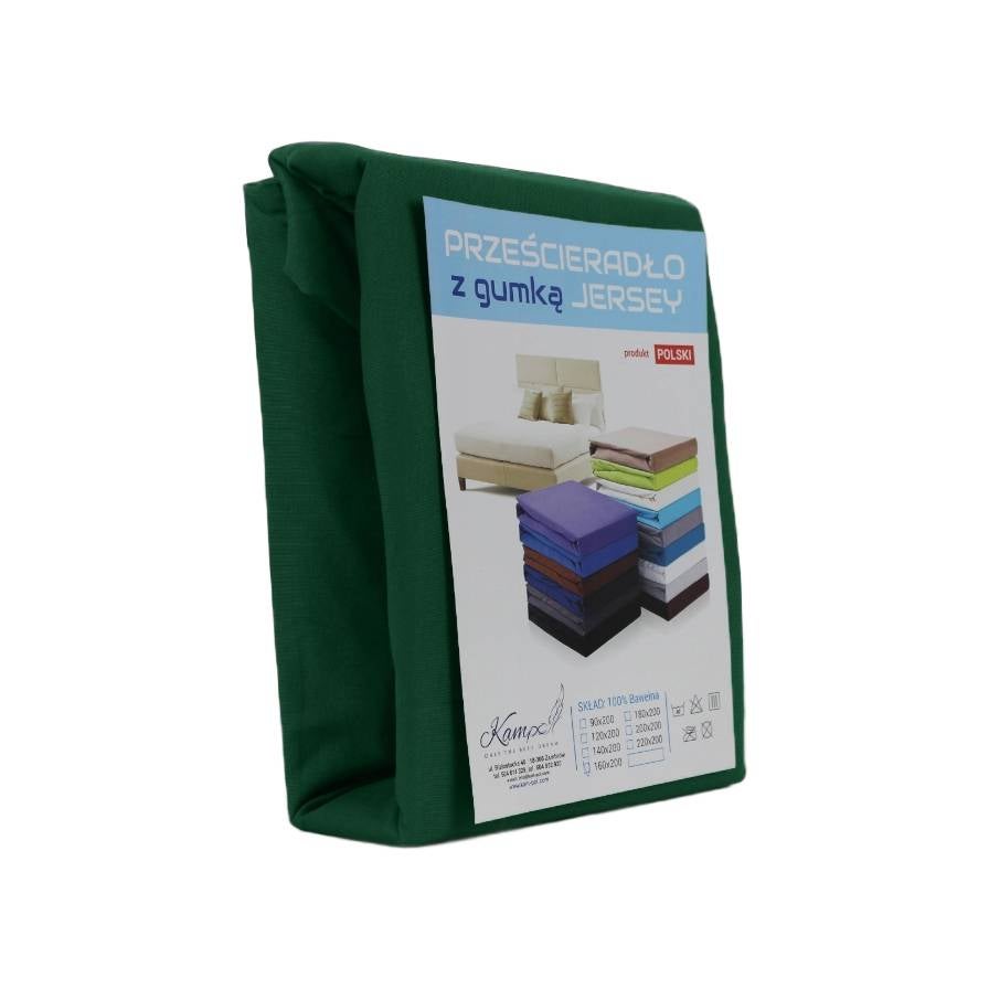 Kam-Pol prześcieradło z gumką jersey bawełniane butelkowa zieleń 70x120 cm