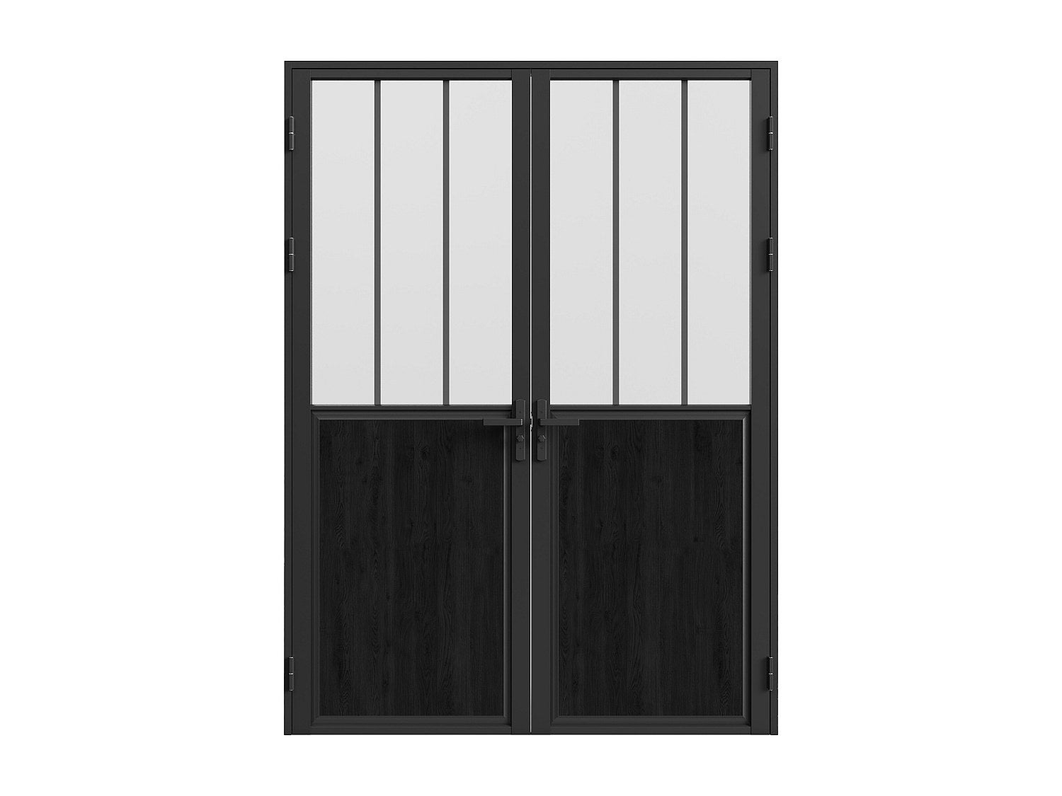 Drzwi kompletne dwuskrzydłowe z aluminium i matowego szkła hartowanego w stylu industrialnym - 2 x wys. 204 x szer. 93 cm - Czarny - ERMELO
