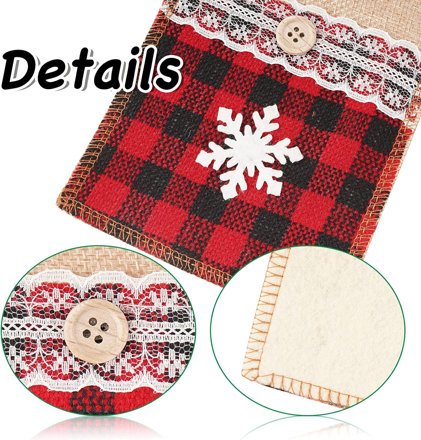 Set di 12 sacchetti per posate natalizie - lino a quadri rossi e neri, portaposate da cucina, sacchetti per posate natalizie, decorazione da tavola pe - 3