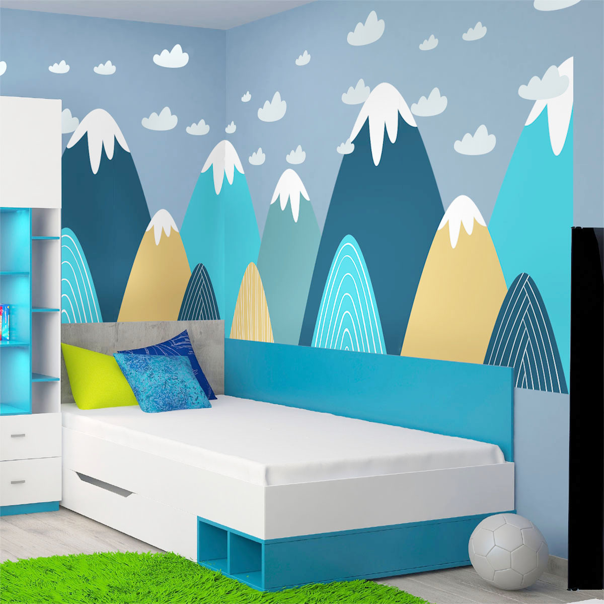 Vinilo niño escandinavo de montaña annika - adhesivo de pared - revestimiento sticker mural decorativo - 90x135cm