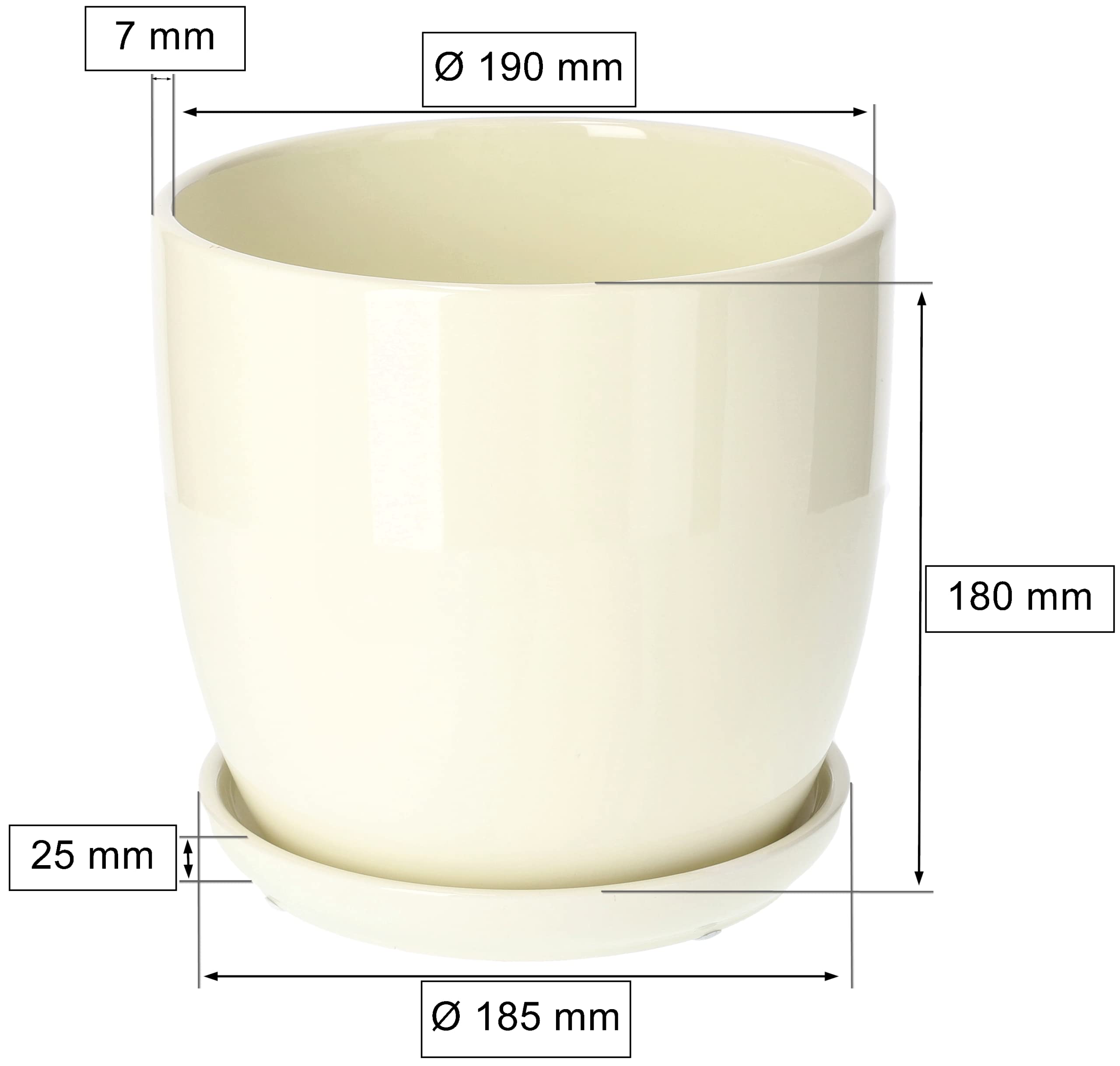 Lot de 2 Pots de Fleurs, en Céramique, pour Fleurs, Plantes, Diamètre : 20 cm, avec Bac d'Égouttement, Blanc - KOTARBAU - 2