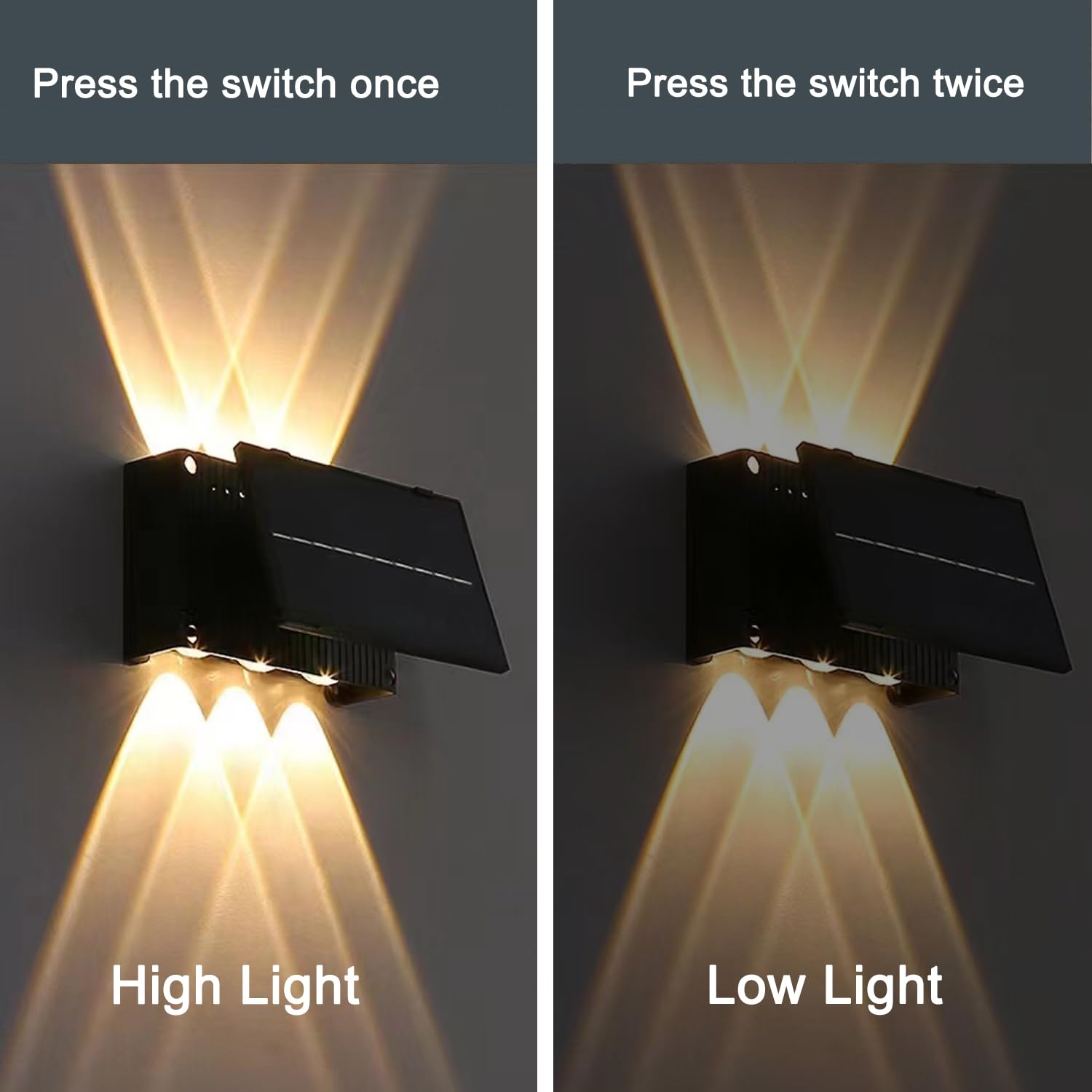 Luz de parede solar para exterior pacote de 2 luzes para cima e para baixo Luz solar para iluminação LED Luz de parede à prova d'água (branco quente) - 3