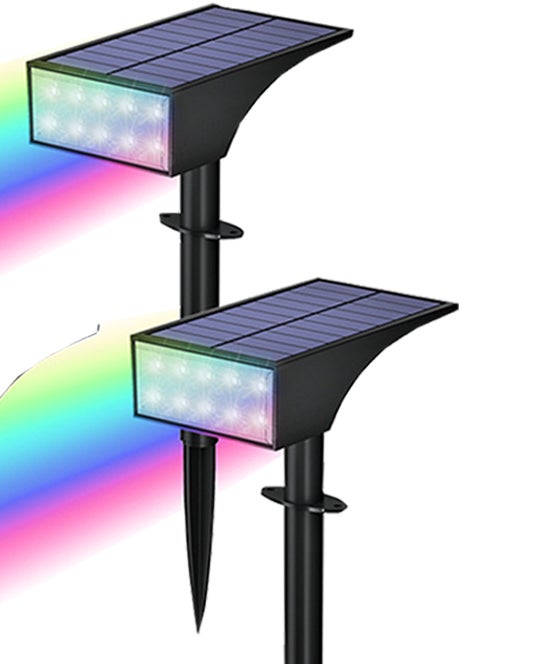 Zestaw 2 wodoodpornych lamp solarnych zewnętrznych do oświetlenia krajobrazu, oświetlenie solarne do ogrodu i na dziedziniec (RGB).