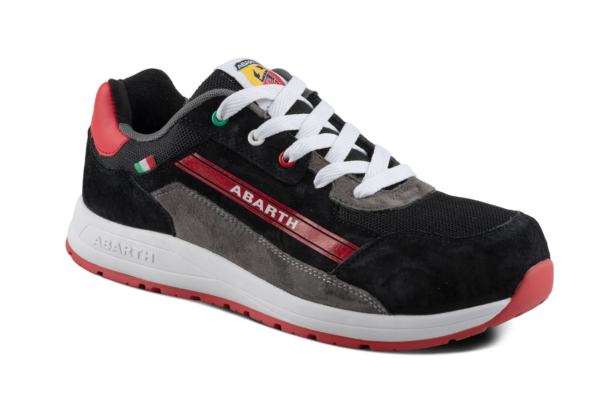 ABARTH SAFETY 595, Calzado de Seguridad | Piel de Ante y Mesh | Hidrorepelente | Puntera de Fibra de Vidrio| Color Negro/Rojo 46EU