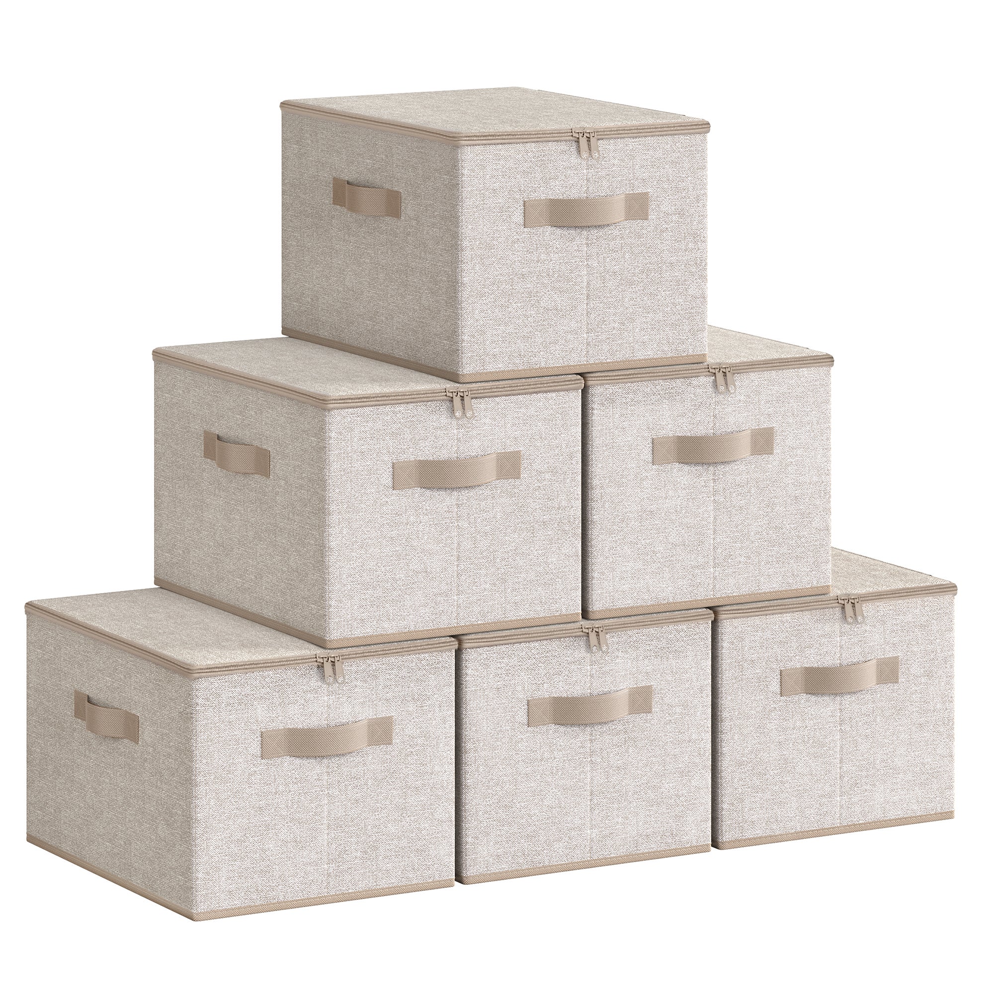 Songmics Cajas De Almacenamiento Plegables, Juego De 6, Con Tapas Y Asas, 40 X 30 X 25 Cm, Tela No Tejida, Beige , Leroy Merlin
