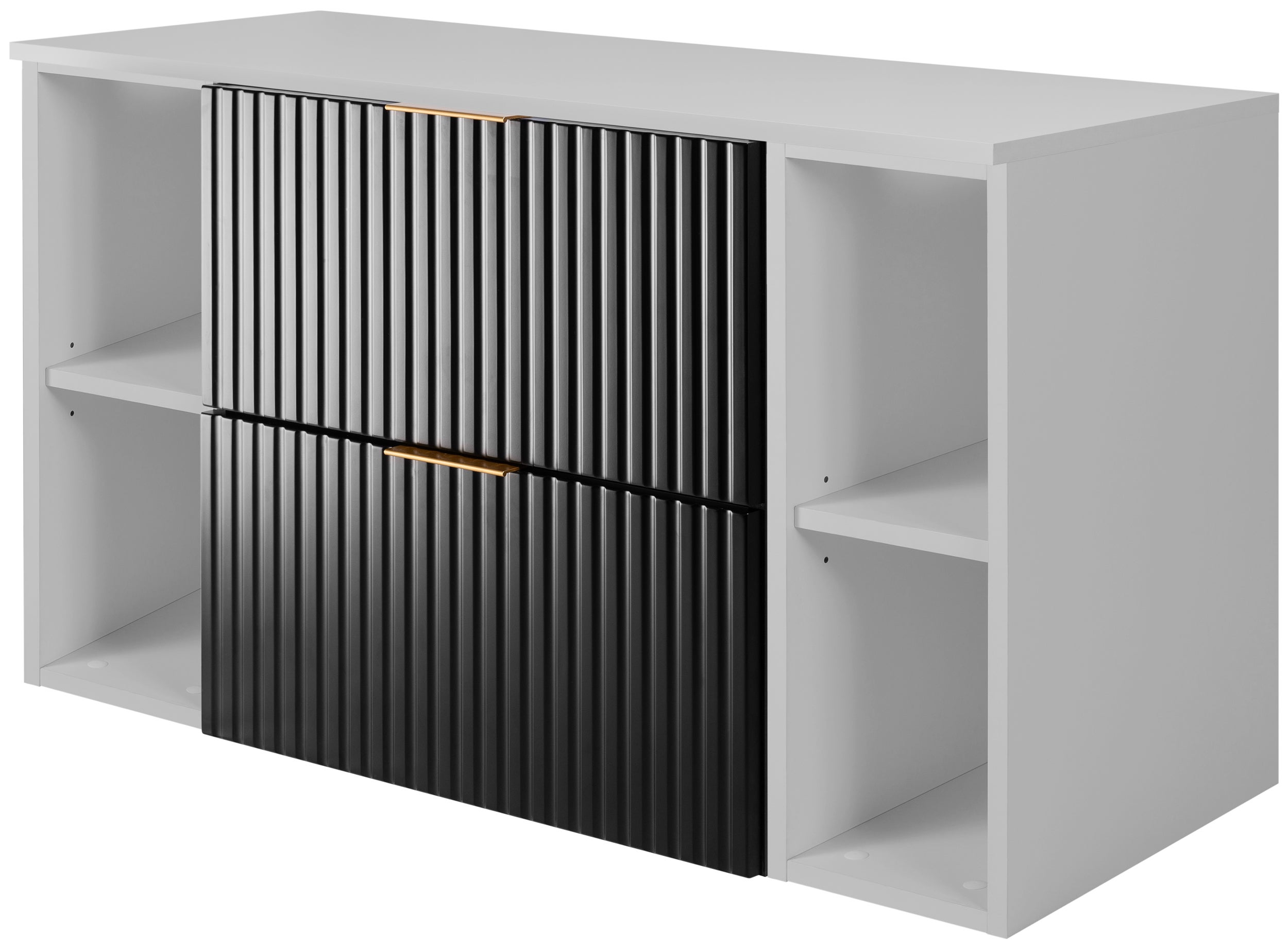 Zestaw łazienkowy FLOW 100 cm czarny z białymi regałami blat w zestawie