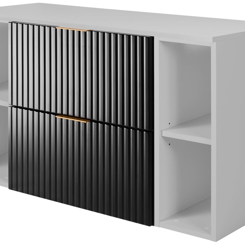 Zestaw łazienkowy FLOW 100 cm czarny z białymi regałami blat w zestawie