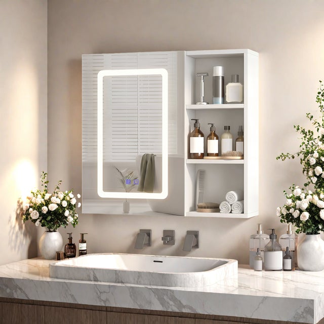 Armoire Murale Salle de Bain 60x60x15cm avec Miroir, Lumière 3 Couleurs Réglable et Fonction Anti-Buée Automatique, Meuble à Miroir Multifonction