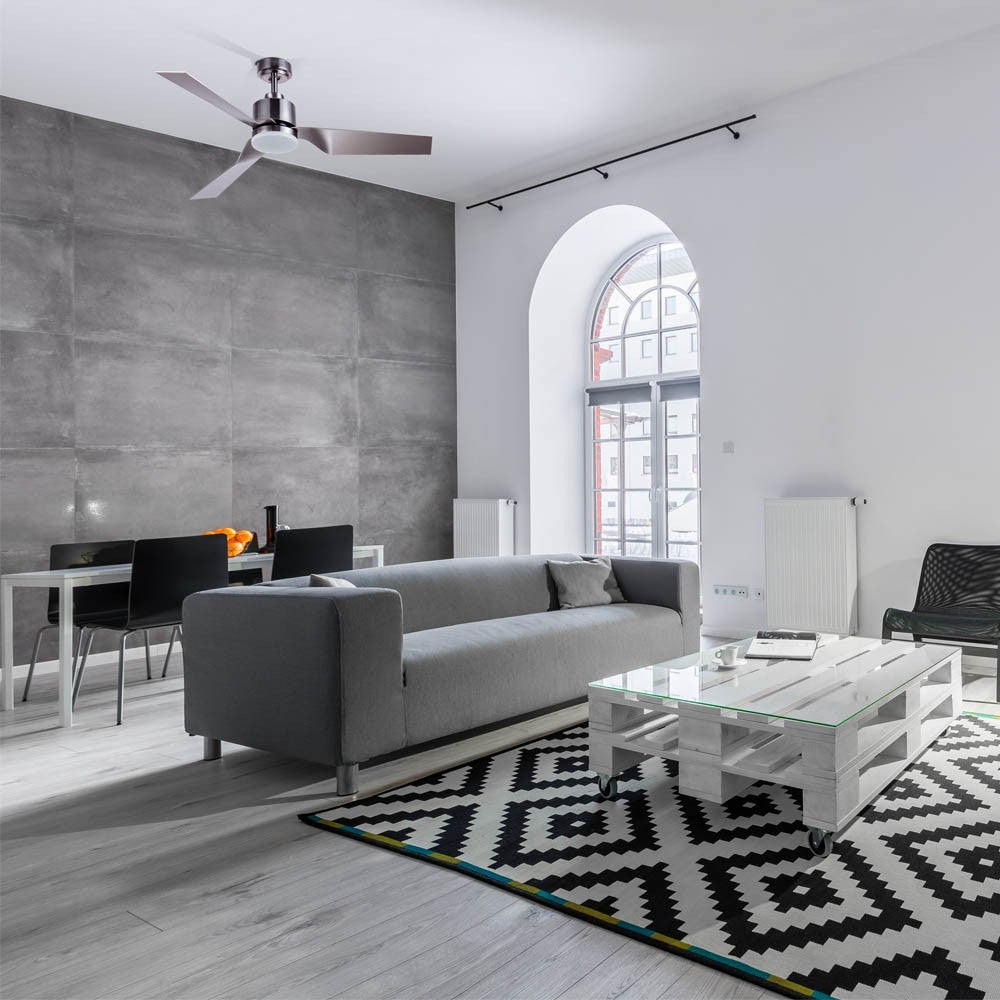 Ventilatore da soffitto silenzioso luce LED 15W Flip moderno elegante con pale argento curvilinee ø127cm - 3