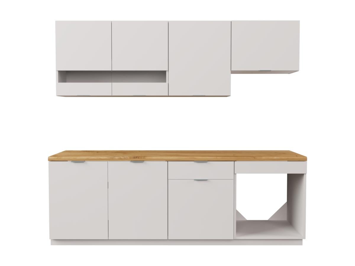 Cuisine complète - Avec plan de travail 200 cm - Blanc et Naturel - CARMEO - 2