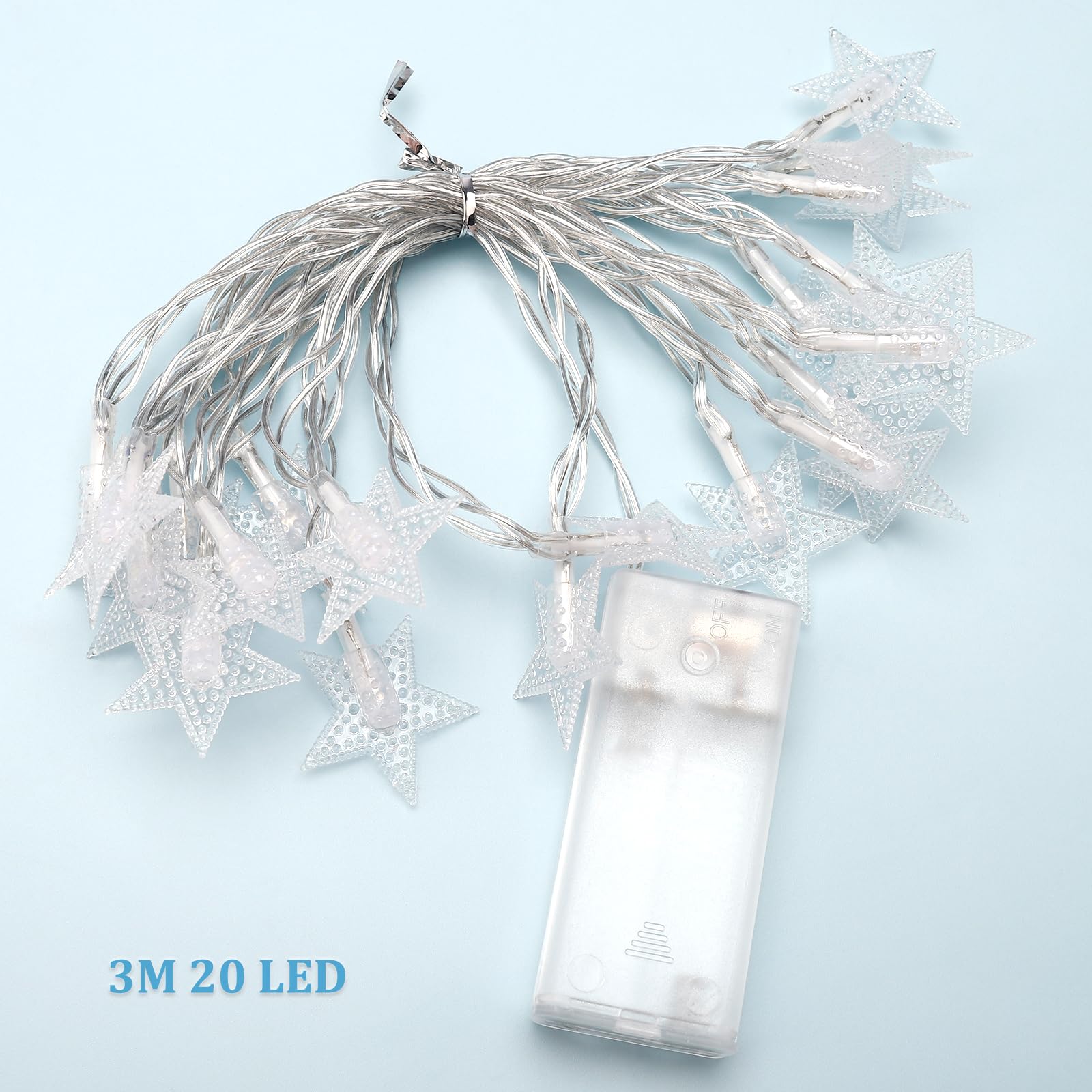 Guirlande lumineuse étoilée, 3 m, 20 LED, à piles, blanc chaud, pour Noël, mariage, anniversaire, chambre d'enfant, chambre à coucher, intérieur - 2