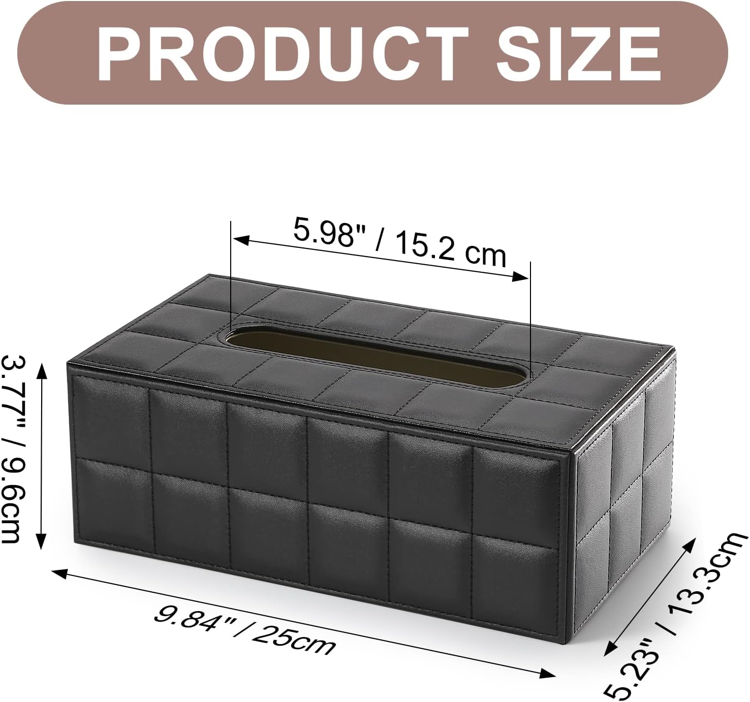 Prostokątne skórzane pudełko na chusteczki (czarne) - 2
