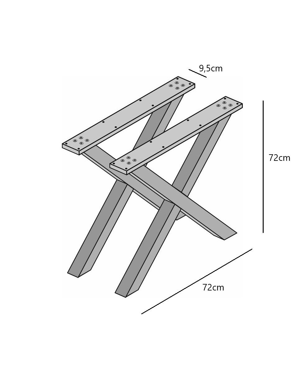 Support, Pieds en X, Bois massif pour plateau de table, Laqué Noir, 72x72cm - 3