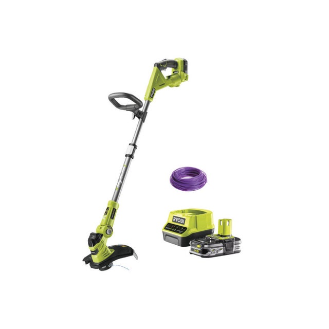 Pack RYOBI coupe bordures hybride 18V One+ - 1 batterie 2.5Ah LithiumPlus - 1 chargeur rapide - bobine fil rond 15m diamètre 1.6mm violet universel