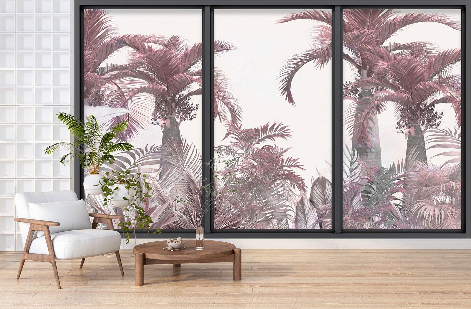 Papier peint panoramique Trompe l'oeil baie vitrée - Forêt tropicale - Largeur 325 cm x Hauteur 195 cm - 3