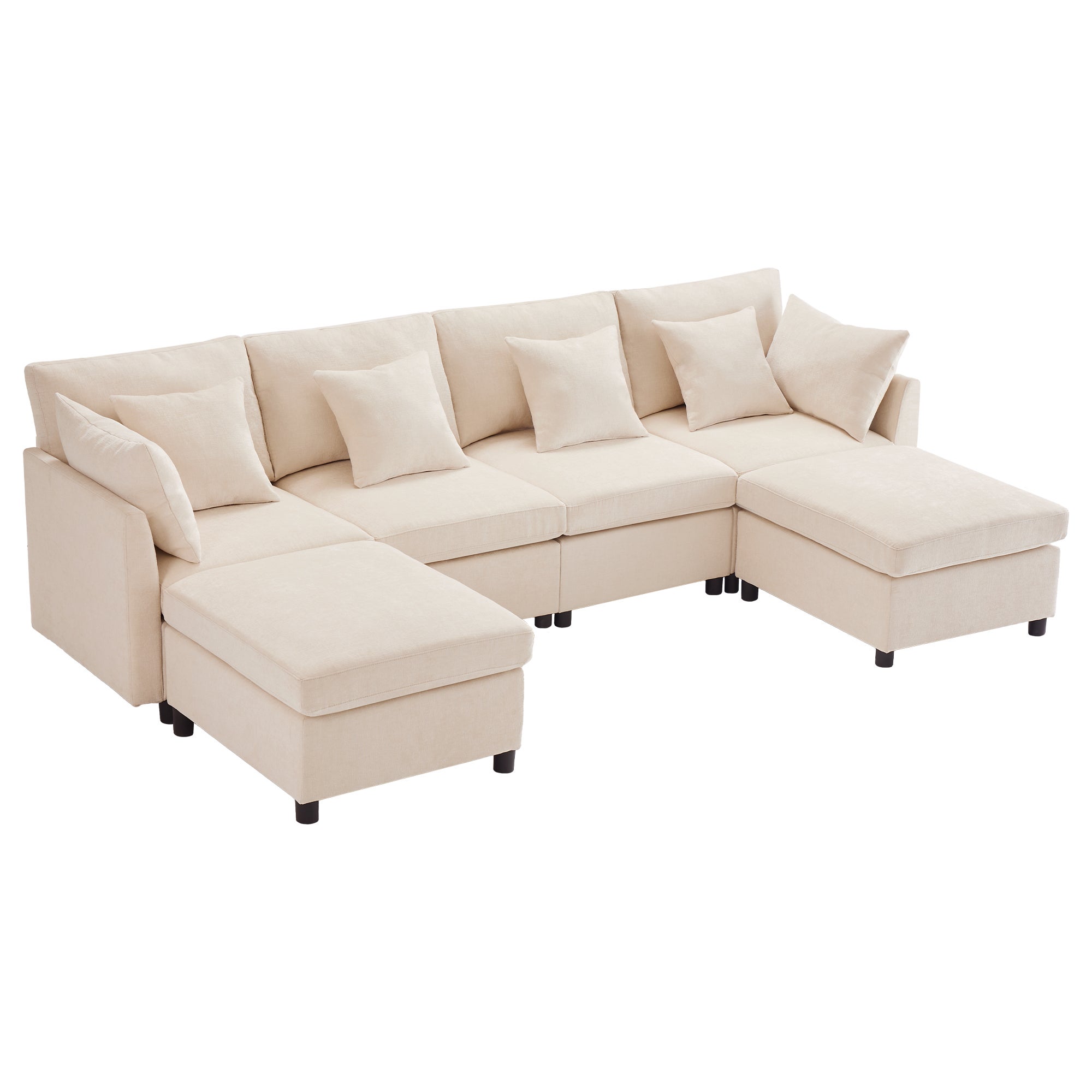 Nowoczesna narożna sofa w kształcie litery L - Z wyjmowanym podnóżkiem - 4-osobowa - Beżowa - 3