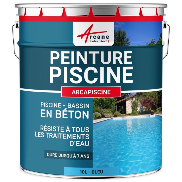 PEINTURE PISCINE BÉTON - 12 Couleurs - HAUTE RESISTANCE 7 ans - ARCAPISCINE Bleu - 10 L - ARCANE INDUSTRIES
