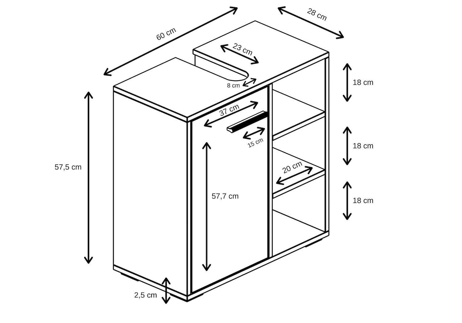 Mobili da bagno Neptunus 60 x 28 x 60cm Bianco opaco - armadio mobiletto lavabo - 5