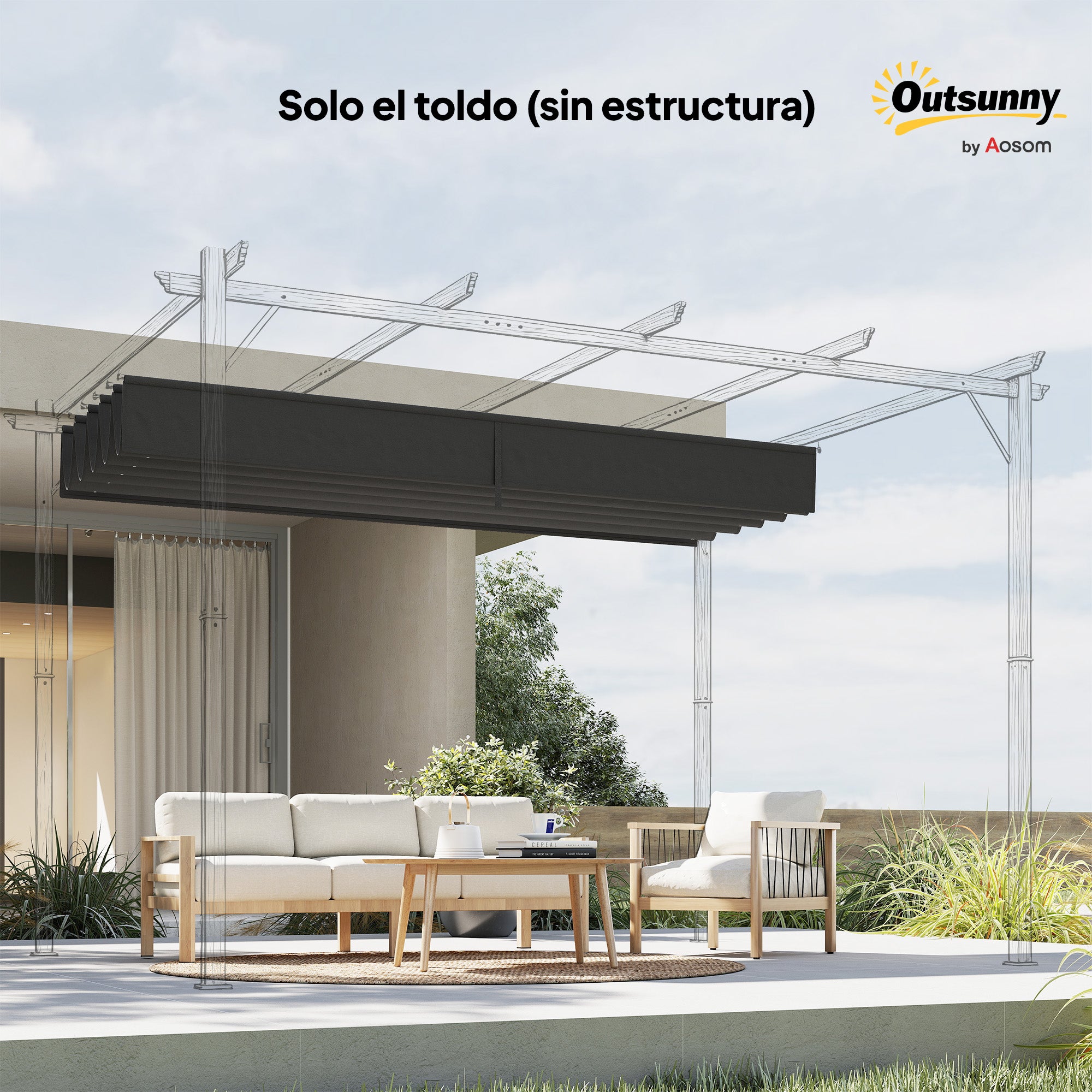 Cubierta para Pérgola Outsunny Tela Poliéster Gris Oscuro 350x250x6 cm - 5