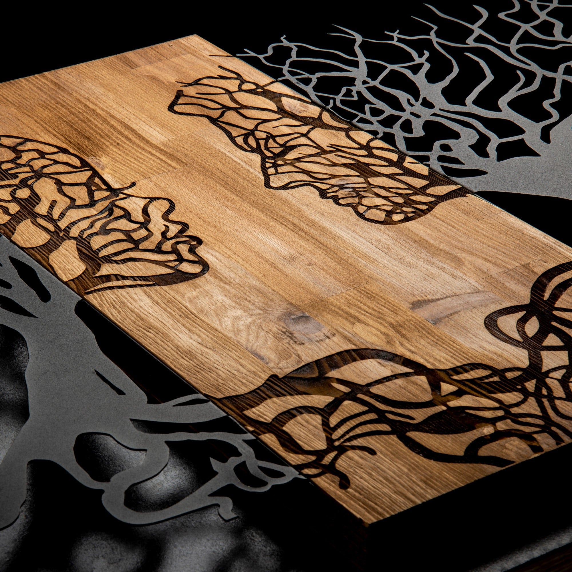 Accessoire mural décoratif élégant en bois, 92 x 58 cm, noir et noyer | Structure 100 % métal (1,2 mm) et bois massif (3 cm) | Parfait pour - 5