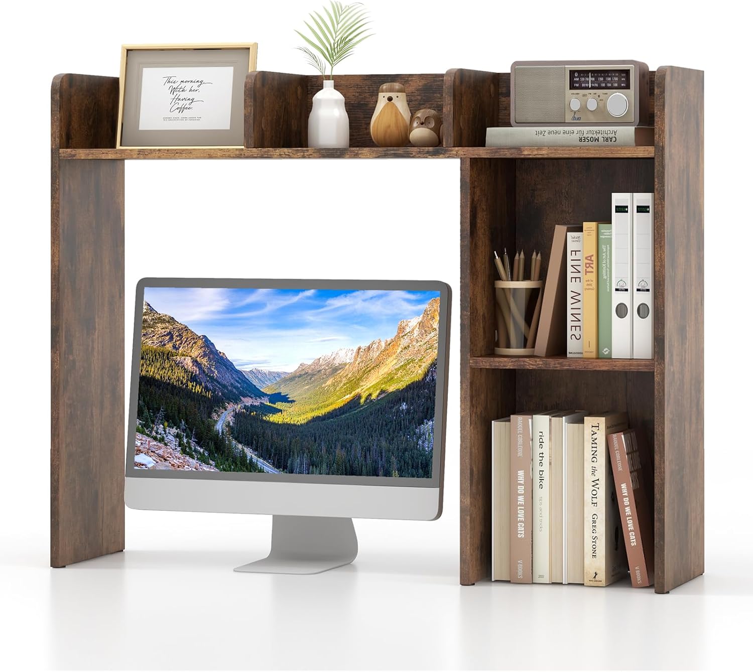 Scaffale Da Scrivania In Legno 2 Livelli – Libreria Multifunzionale Per Ufficio E Dormitorio, Lunghezza 70 Cm, Colore Legno Chiaro