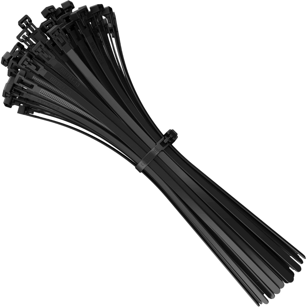 Opaski zaciskowe plastikowe wielokrotnego użytku, 350 mm x 7,5 mm, opaski zaciskowe nylonowe, czarne, opakowanie 100 szt.