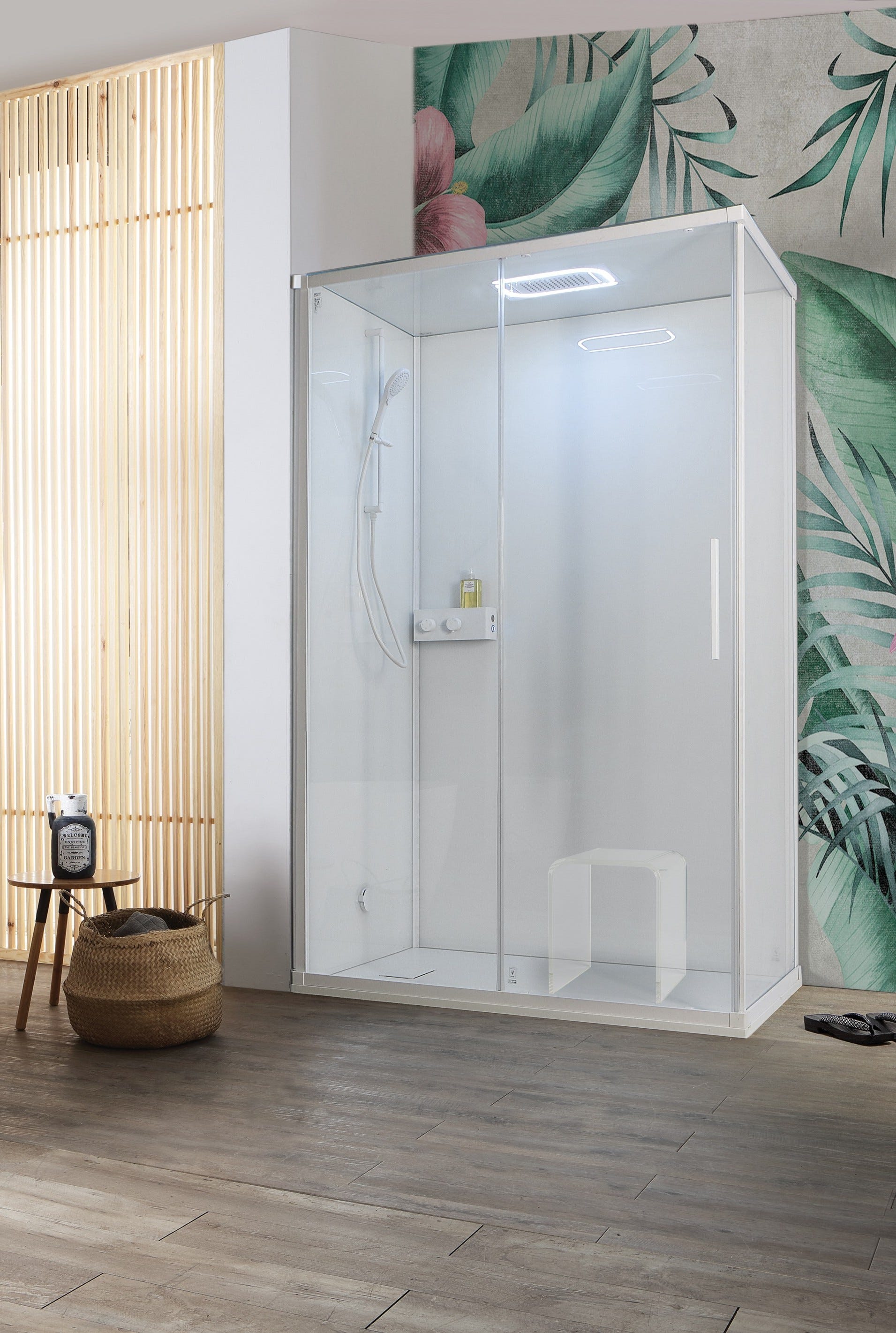 Cabine De Douche Multifonction 120 X 80 Cm Avec Sauna Et Pommeau De cabine-de-douche-multifonction-120-x-80-cm-avec-sauna-et-pommeau-de