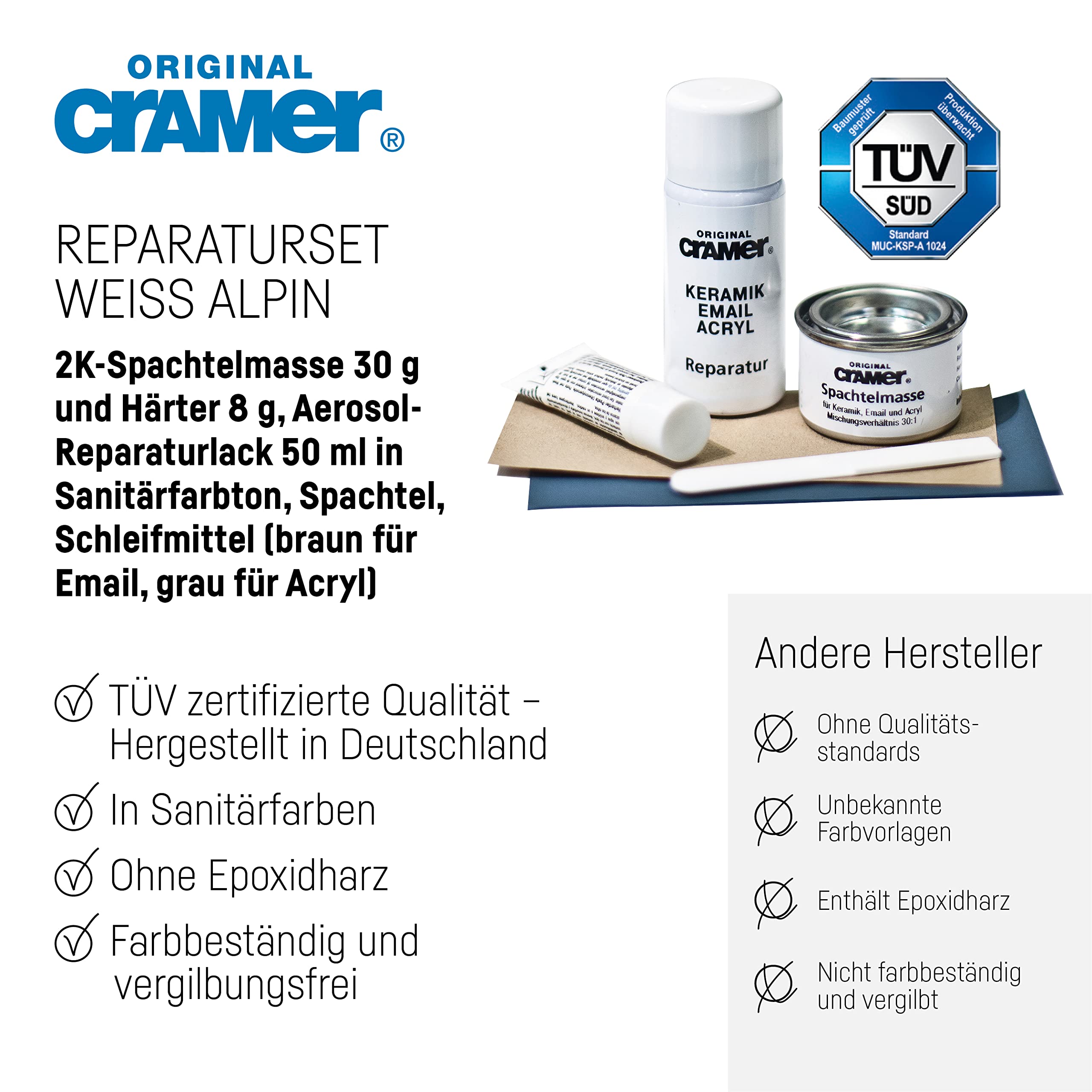 Kit de réparation pour émaux céramiques et acryliques 7 utilisations - Cramer - 4