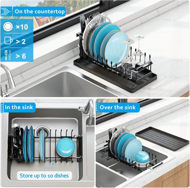 Seche Vaisselle Sur Evier Avec Porte-couverts, égouttoir Compact En Acier Inox, Support De Séchage Pour évier De Cuisine 14''-19'' | Leroy Merlin Seche Vaisselle Sur Evier Avec Porte-couverts, égouttoir Compact En Acier Inox, Support De Séchage Pour évier De Cuisine 14''-19'' | Leroy Merlin