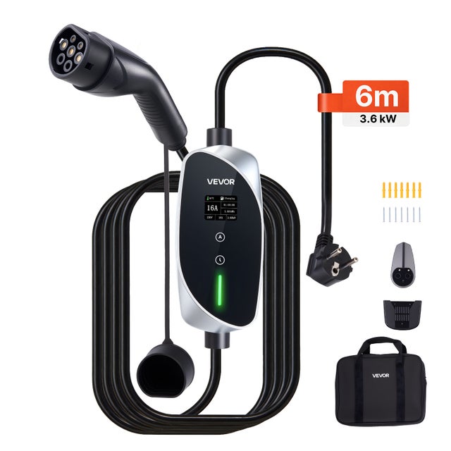 Ladowarka EV VEVOR 3.6 kW mobilna 16 A z kablem type 2 6 m wtyczka Schuko jednofazowa