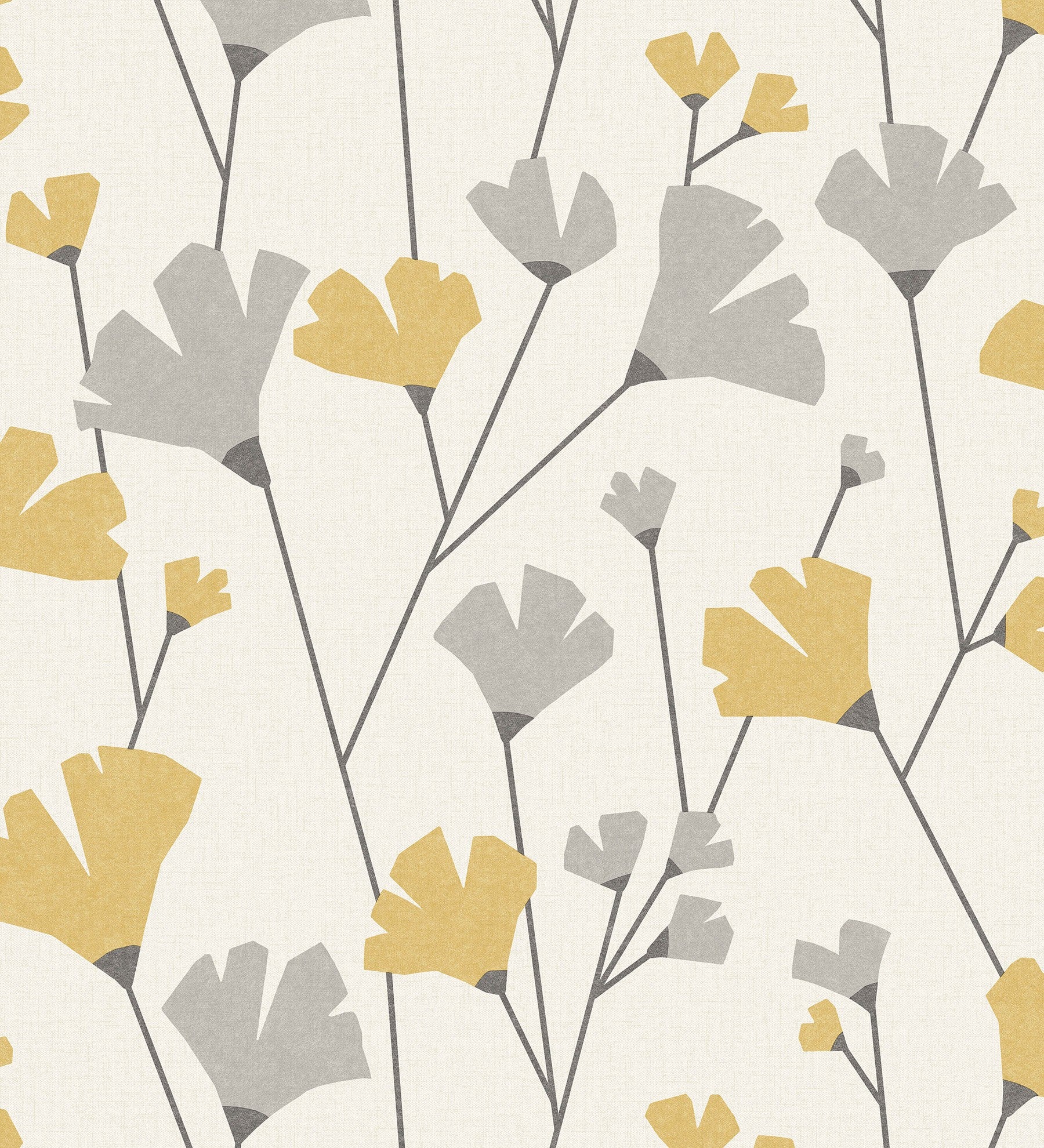 Papel pintado lavable de flores silvestre gris y mostaza estilo nórdico - Sophie Garden 680923 de GAULAN - Rollo de 10 m x 0,53 m - 2