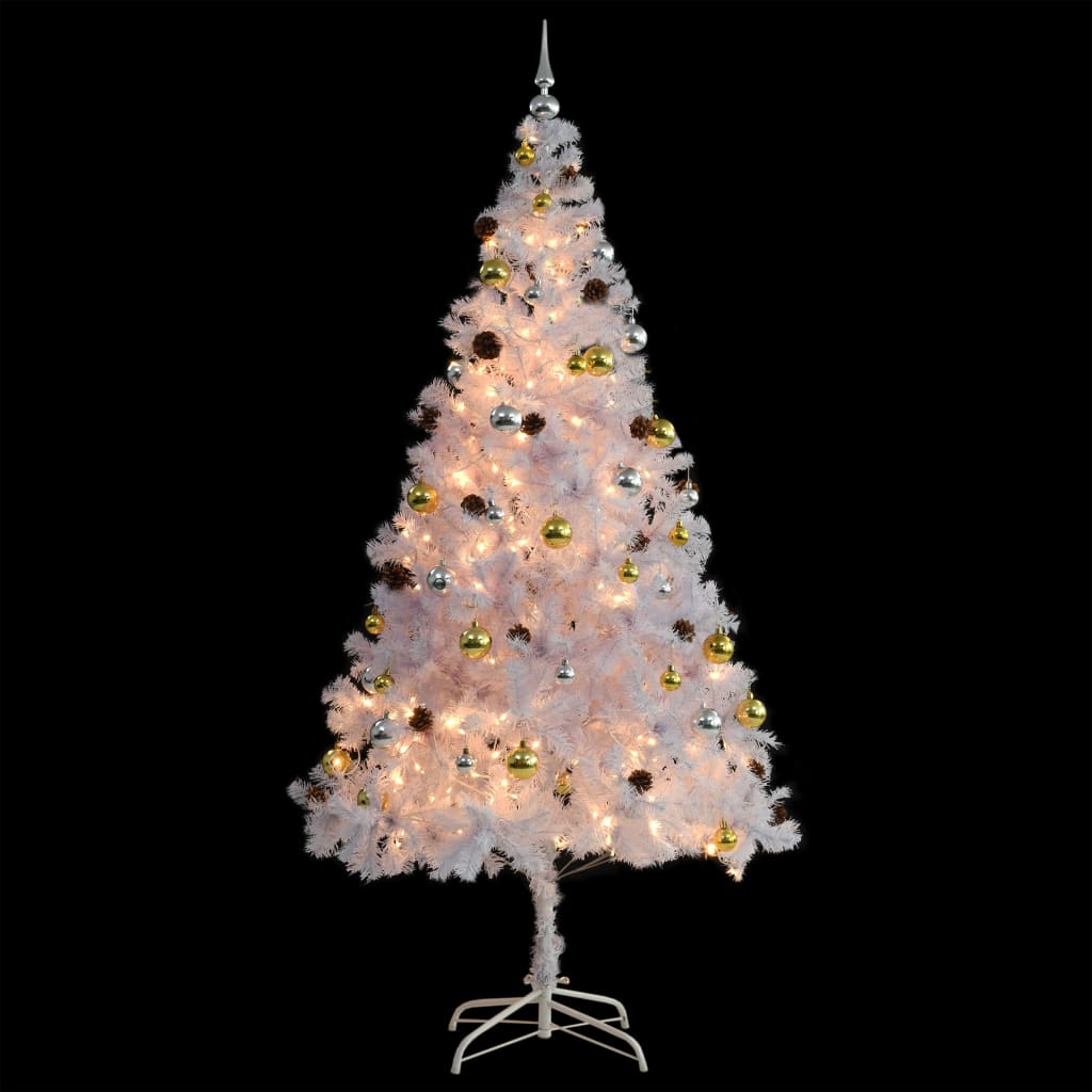 Árvore de Natal pré-iluminada com luzes e bolas brancas 210 cm - COMFORTXL - 4