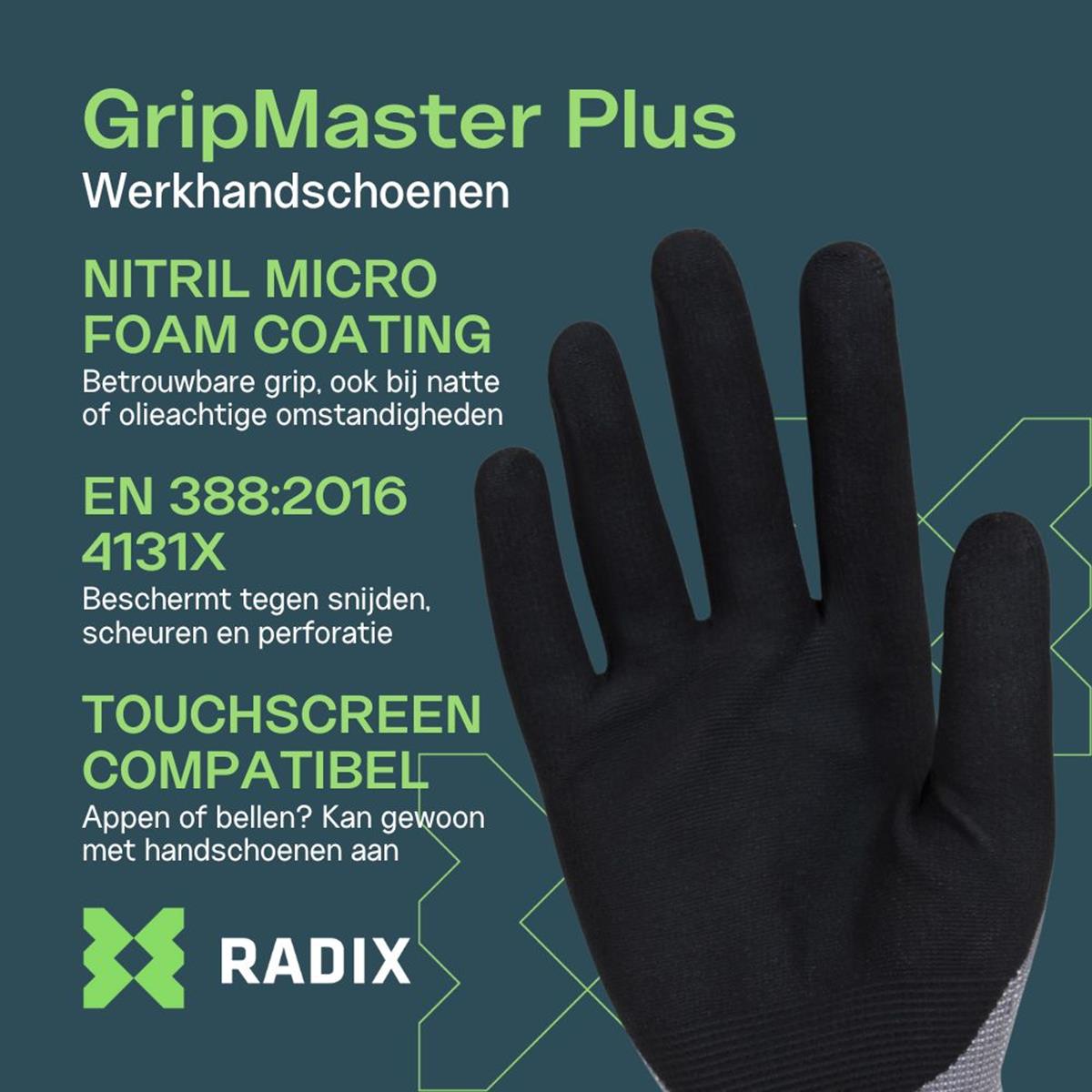 Gants de travail - Radix - GripMaster Plus - Nitrile micro-mousse noir/gris - Taille M8 / S - 3