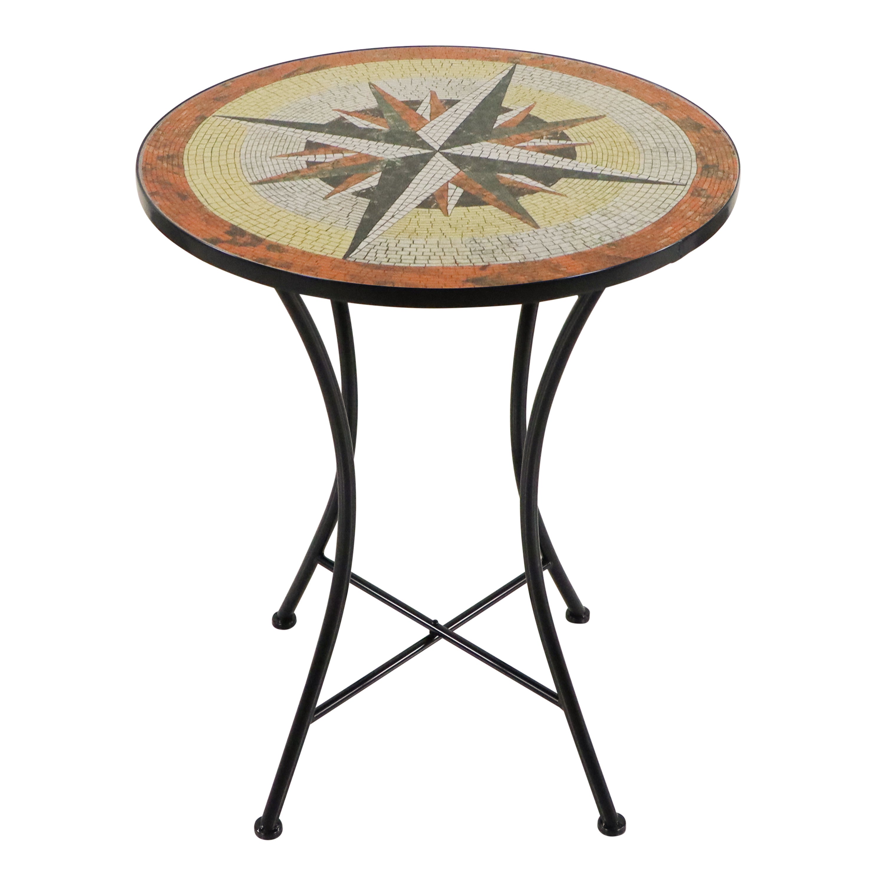 Table De Bistrot Extérieure Amélie AXI - Plateau Mosaïque Fait Main, Piètement Métal Noir, Diamètre 60 Cm, Pour Balcon/terrasse
