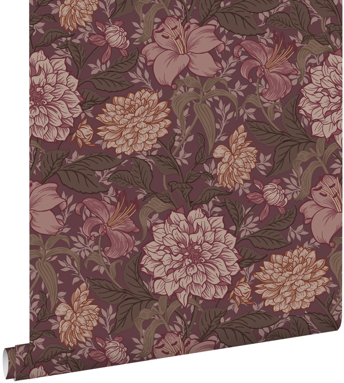 Tapeta zabytkowe kwiaty ciemnego fioletu - 50 x 900 cm - ESTAHOME