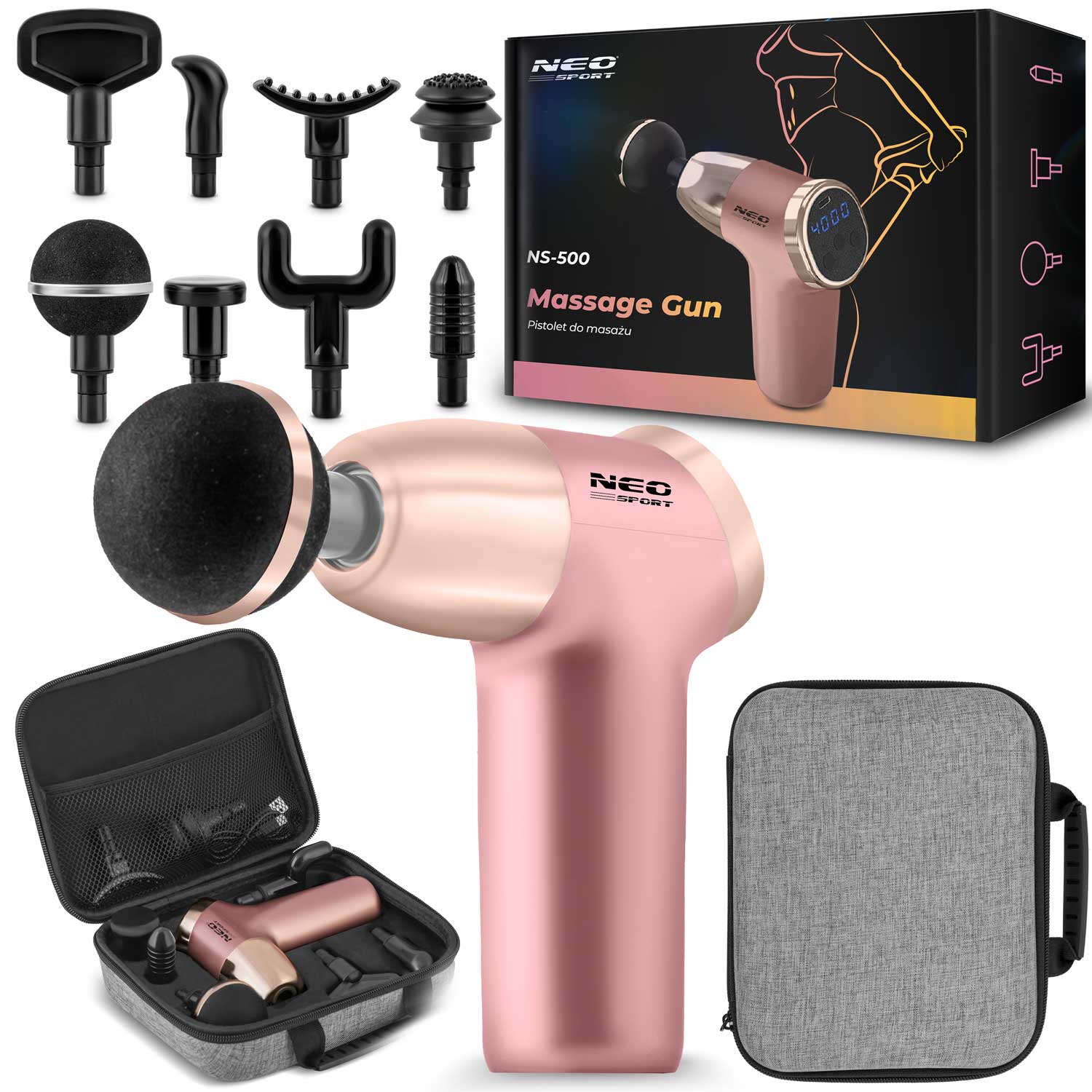 Pistolet do masażu Neo-sport NS-500 masażer do ciała pleców massage gun różowy