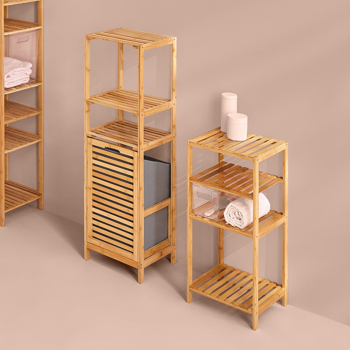 Étagère colonne avec panier à linge 