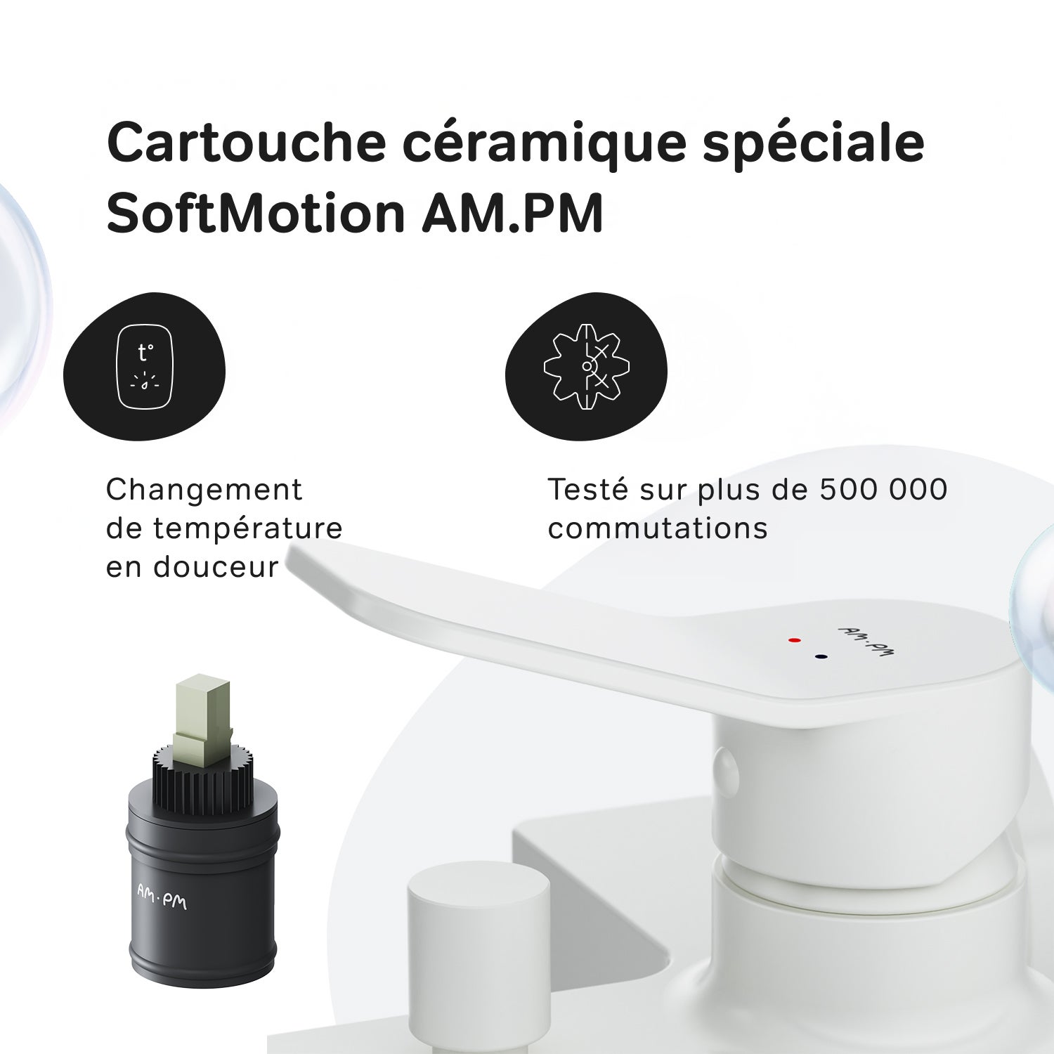 Mitigeur de baignoire mécanique Robinet salle de bain, mitigeur de bain, Blanc taille M, X-Joy FXA10033 AM.PM - 4
