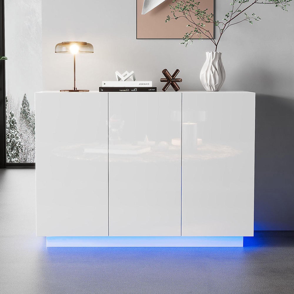 Bufet z wysokim połyskiem, podstawa z oświetleniem LED, komoda, szafka przedpokojowa 120x40x75 cm - 2